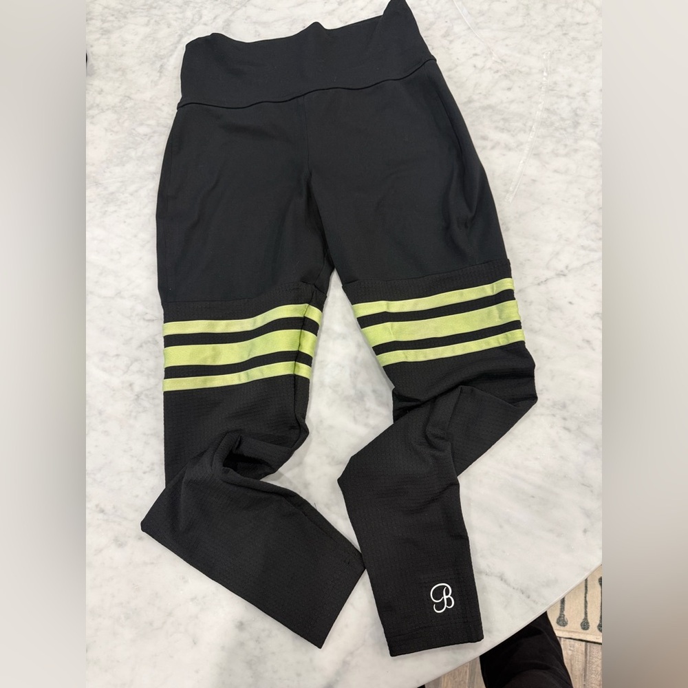 Bombshell Sportswear Black Leggings with Lime Green Stripes